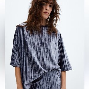 MNG Mango pleated velvet short sleeve top 2X